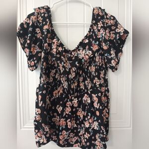 Maurices Black Puff Sleeve Smocked Blouse
